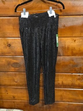 Black Sequin Pull-On Skinny Pants